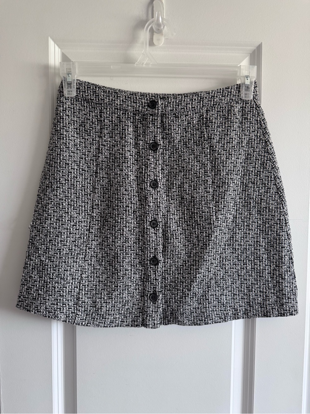 Soprano Black & White Tweed A-Line Button-Front Skirt